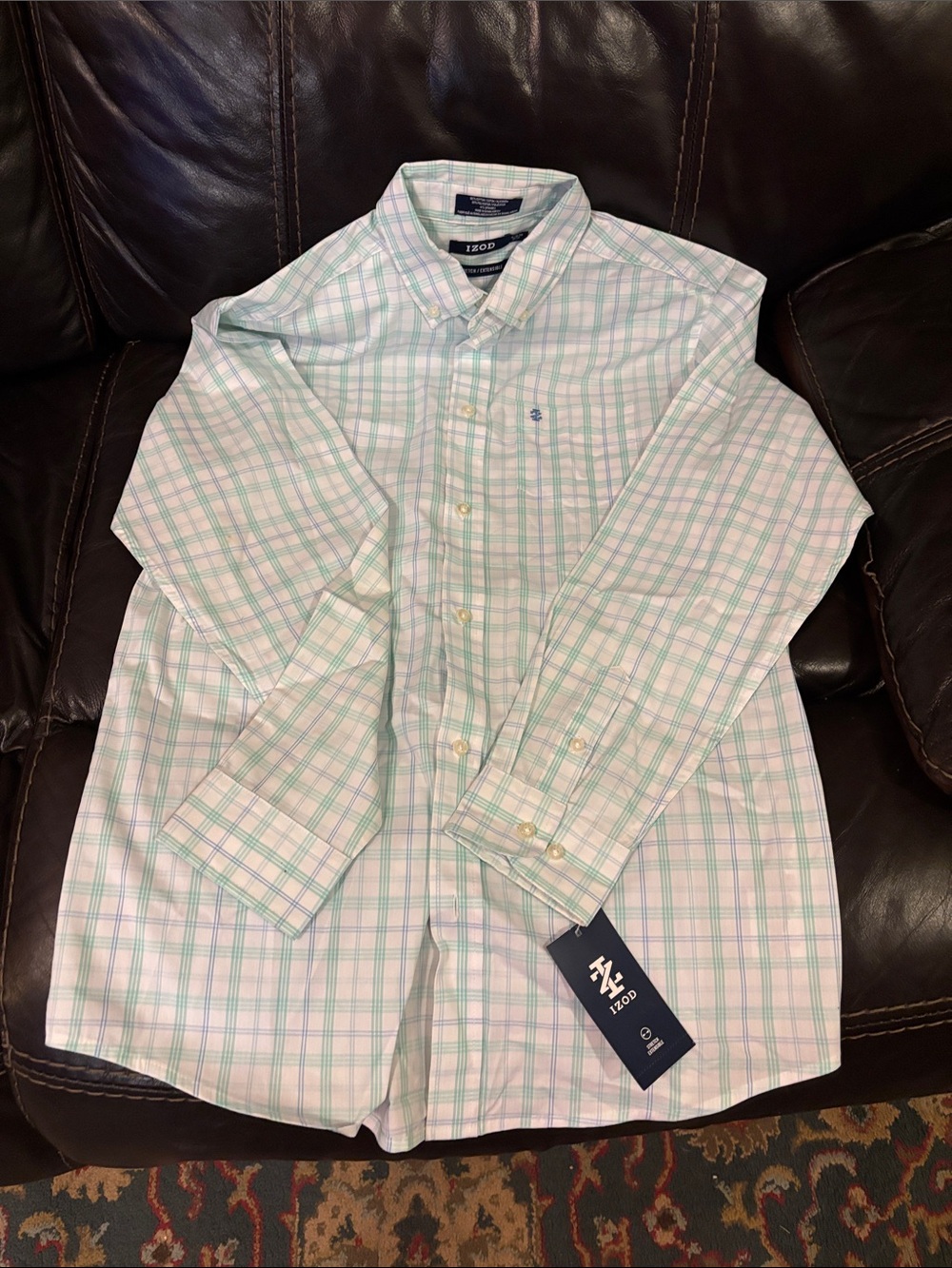 IZOD Boys Light Green Plaid Button-Down Shirt